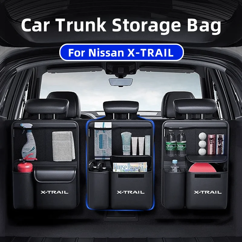 

1 шт. сумка для хранения багажника автомобиля для Nissan X-Trail, кожаный органайзер с несколькими карманами на спинку автокресла, подвесной органайзер для хранения внедорожника, грузовика MPV