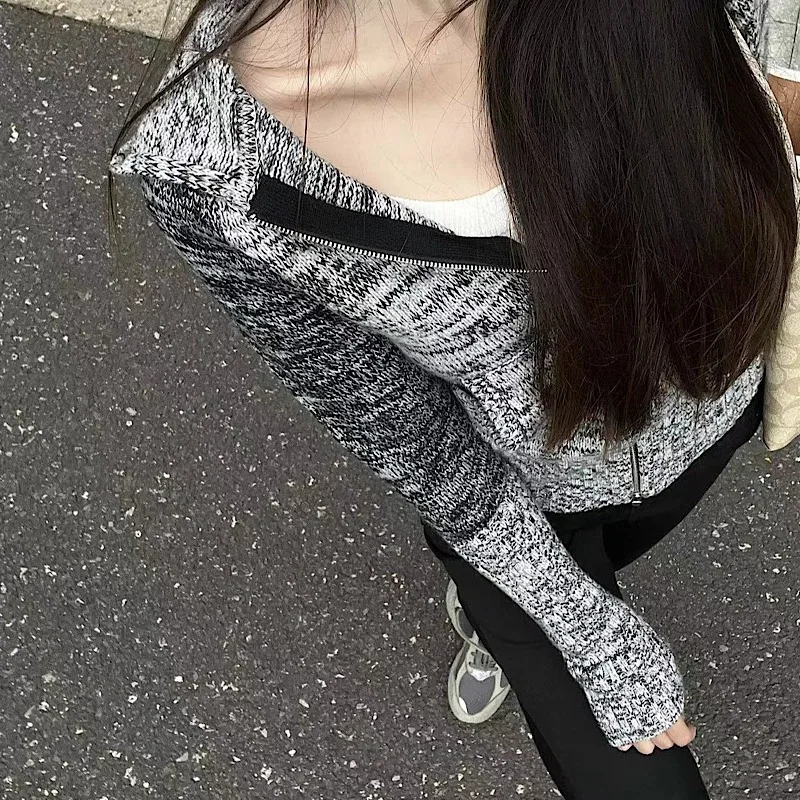 Veste pull à capuche contrastée, Design Floral, couture en fil, vêtements de Style coréen, haut Cardigan en tricot Slim, début d'automne