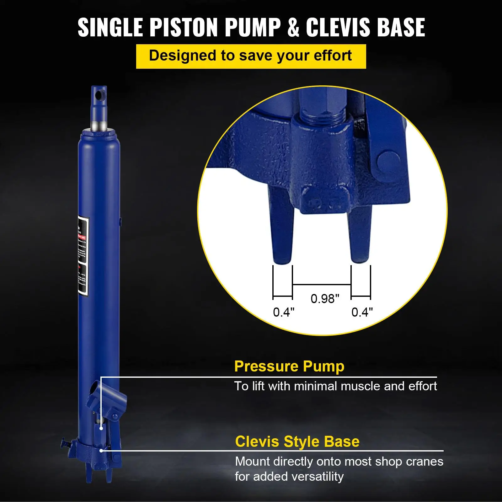 Hydraulic Ram Jack 8 Tons 17363 lbs Capacity Single Piston Pump Clevis Base Manual Cherry Picker with Handle for garage Shop Crane Engine Lift Hoist Blue