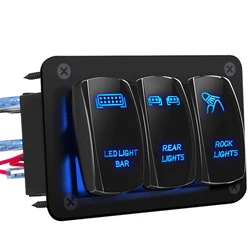 LED Light Bar Switch Panel 3 Gang Rocker Switch Panel 12V Toggle Switch Panel for Truck Car RZR Jeep RV Automotive Marine Boat