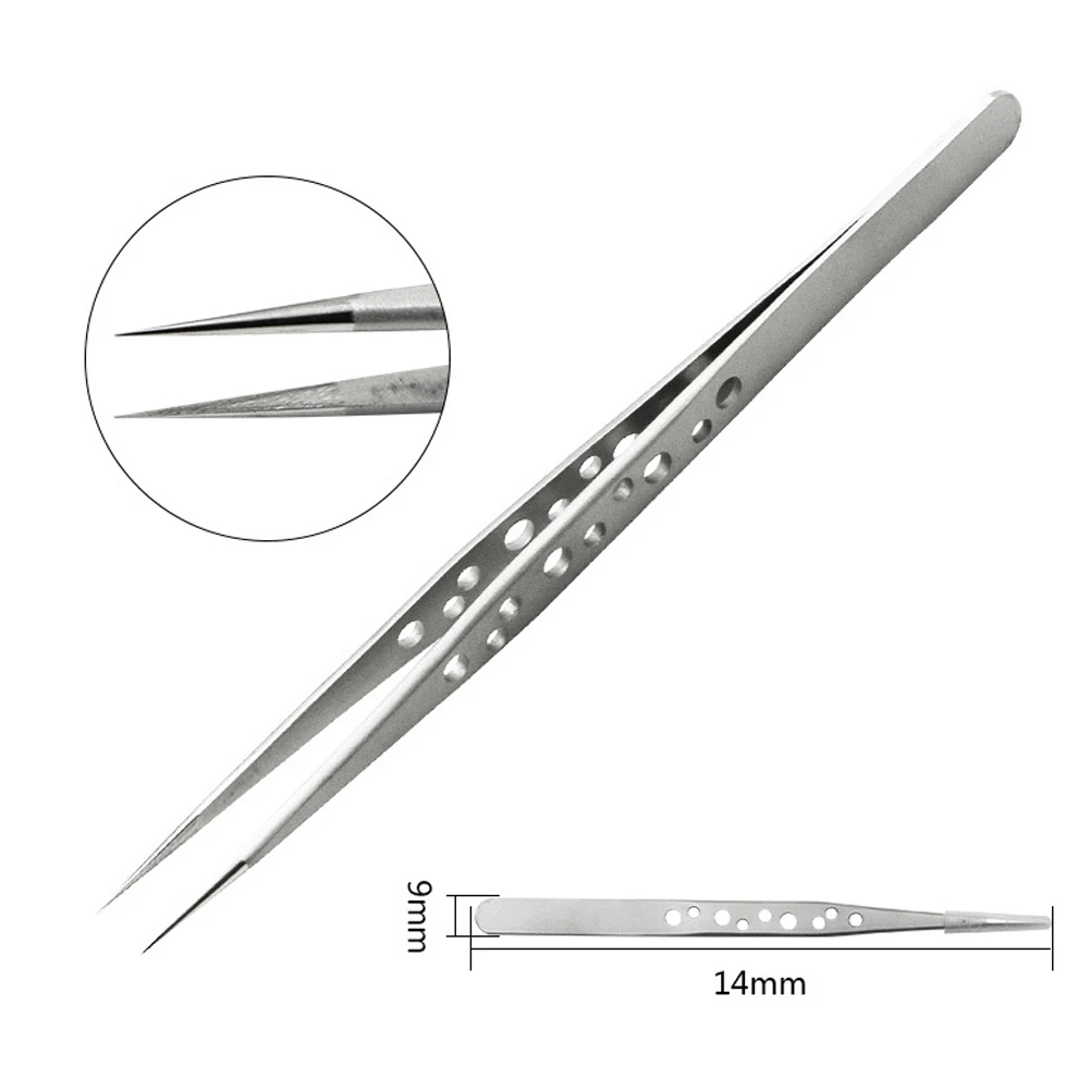 

High Precision Perforated Stainless Steel Tweezers Elbow Tip DIY Tweezers Clip Electronic Phone Repair Tools Anti-static