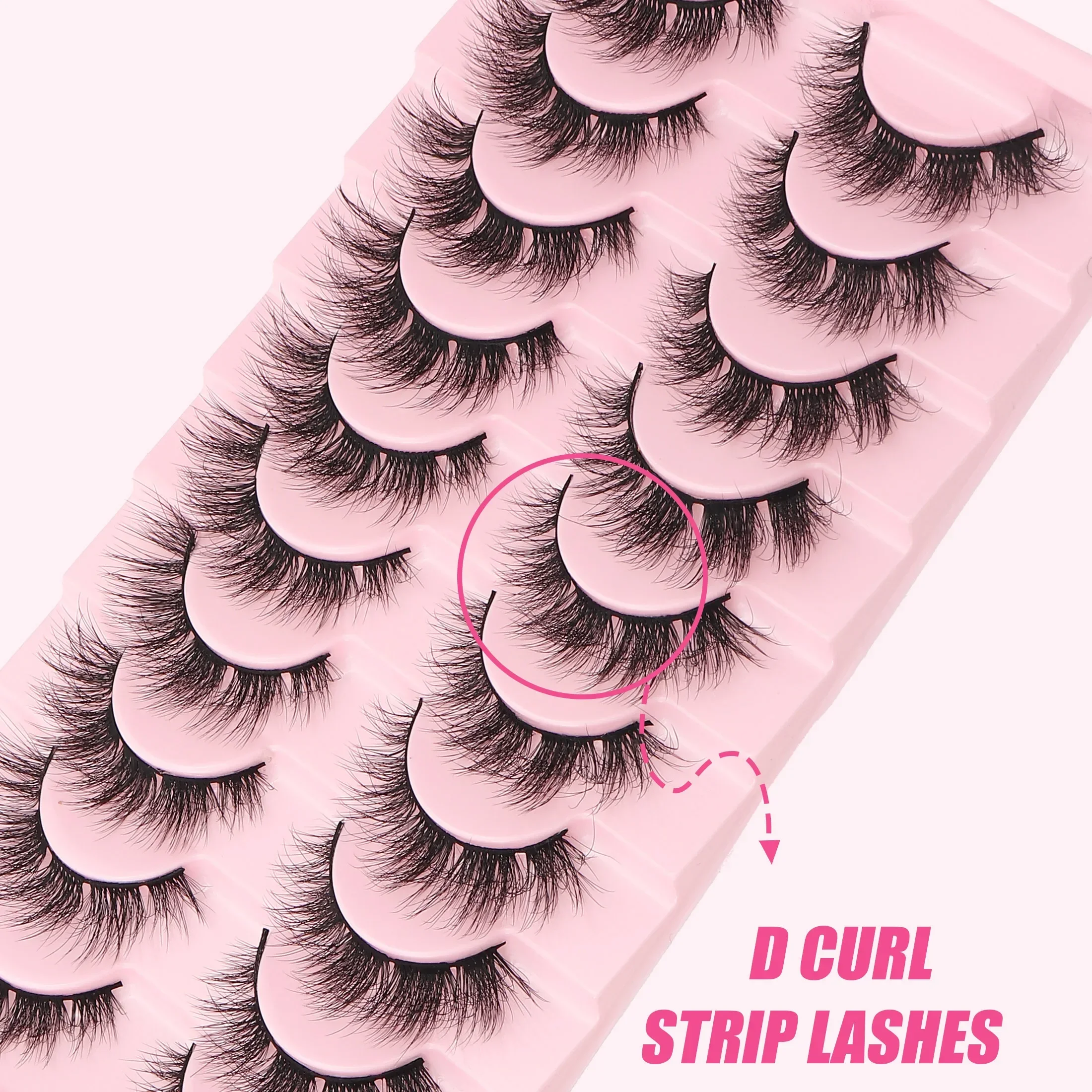 10 Pairs D‑Curl Dramatic False Eyelashes Fluffy Volume Faux Mink Full Strip Lashes Reusable Thick Eye Makeup For Women
