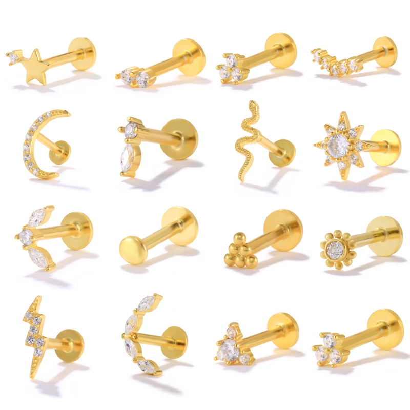 CANNER 925 Sterling Silver Tragus Piercing Stud Earrings for Women Cubic Zirconia Labret Lip Ring Cartilage Earring Jewelry 1pc