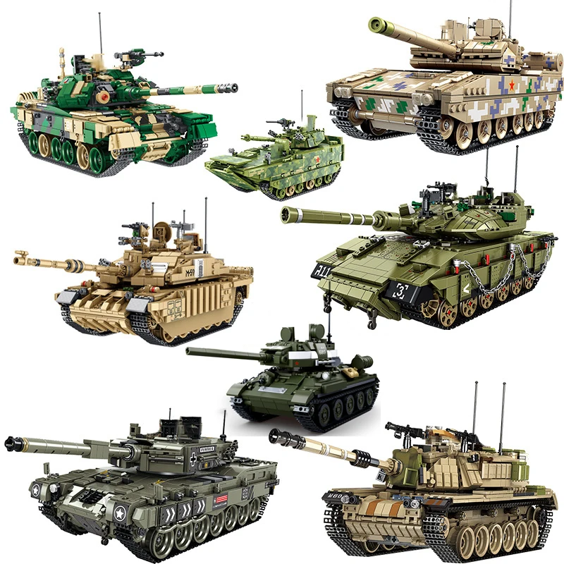 

Military Vehicles Tank Sets SWAT Army City Police T34 Model Building Blocks DIY Brick Kids Toys Classic World War II WW2