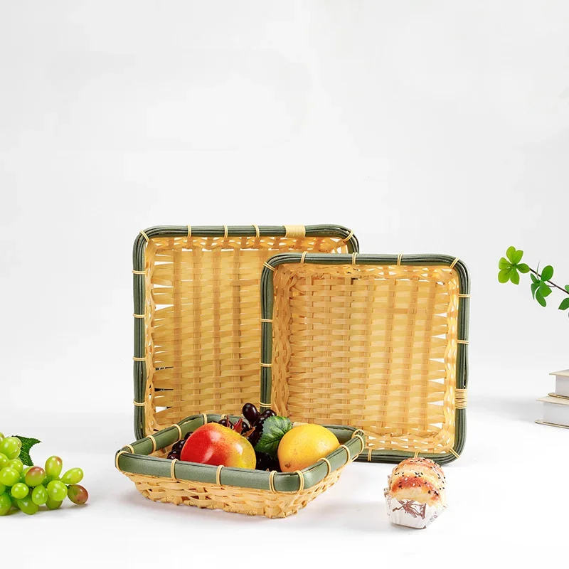 Bamboo Framed Bread Basket Kitchen and Household Fruit Basket Fruit Tray Storage Basket