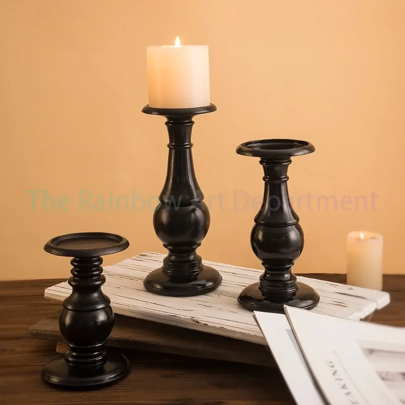 Vintage Roman Column Candlestick Black Candlelight Dinner Ornament Props American Romantic Atmosphere Candle Home Decoration