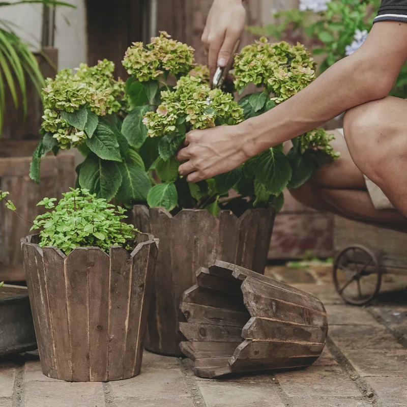 Splicing solid wood flower pot American retro old succulent plant potted creative balcony outdoor