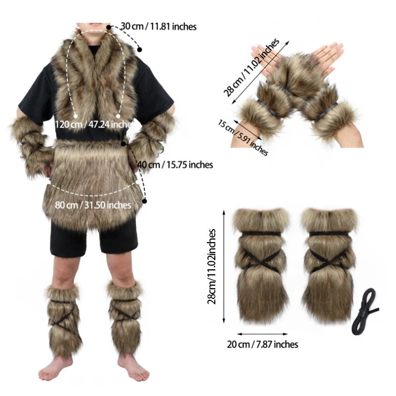 Medieval Viking Imitation Fur Wrist Guards Scarves Vikings Knight Furry Warm Boots Cover Halloween Hunter Pirate Cosplay Costume 4