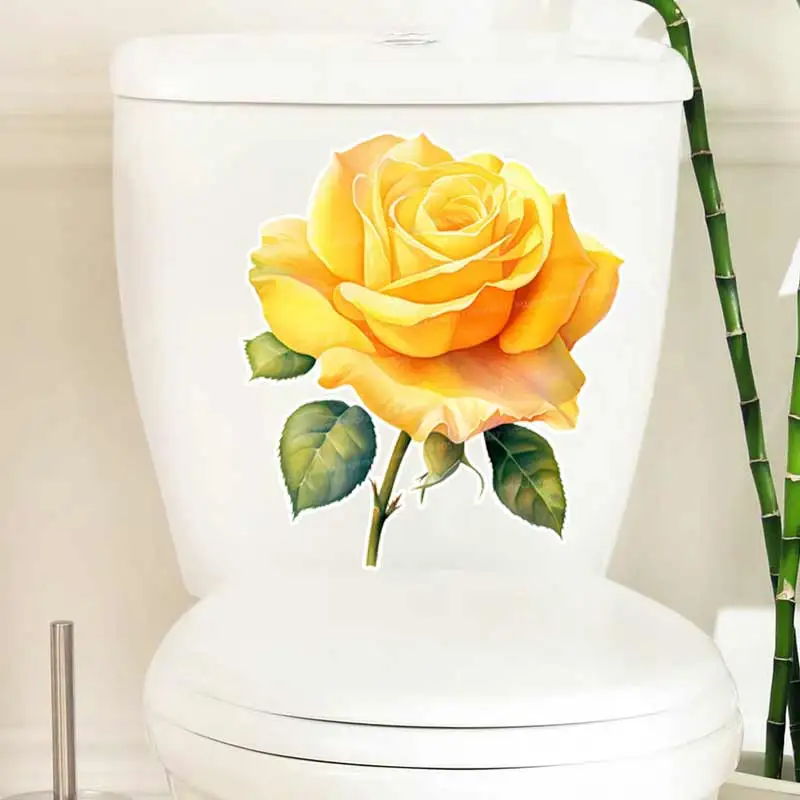 

Watercolor Yellow Rose Wall Sticker Toilet Lid Stickers, Bedroom Entrance Living Room Porch Home Decora Waterproof Decals M1556
