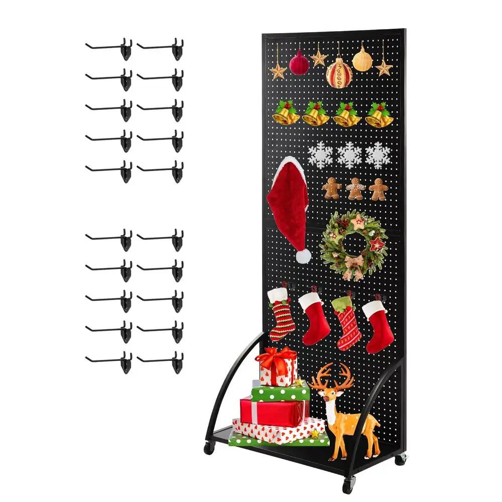 Metal Pegboard Display Stand with Wheels Portable Craft Show Rack Wall Hanging Jewelry Sunglasses Keychain Holder Organizing