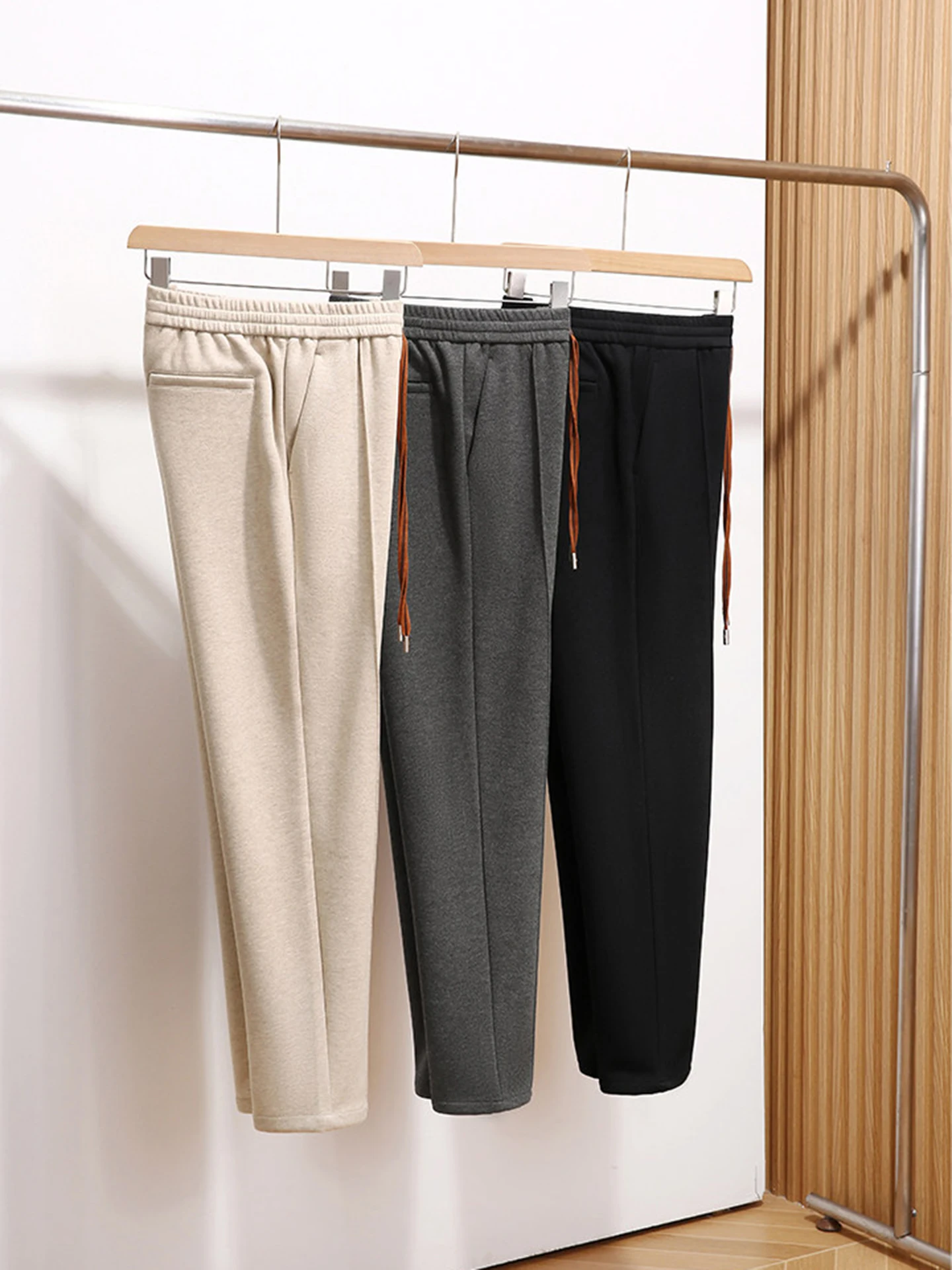  Acetate Wool Blend Men's Casual Fashionable All-Match Autumn Winter Straight Leg Pants Comfortable Elastic Waist