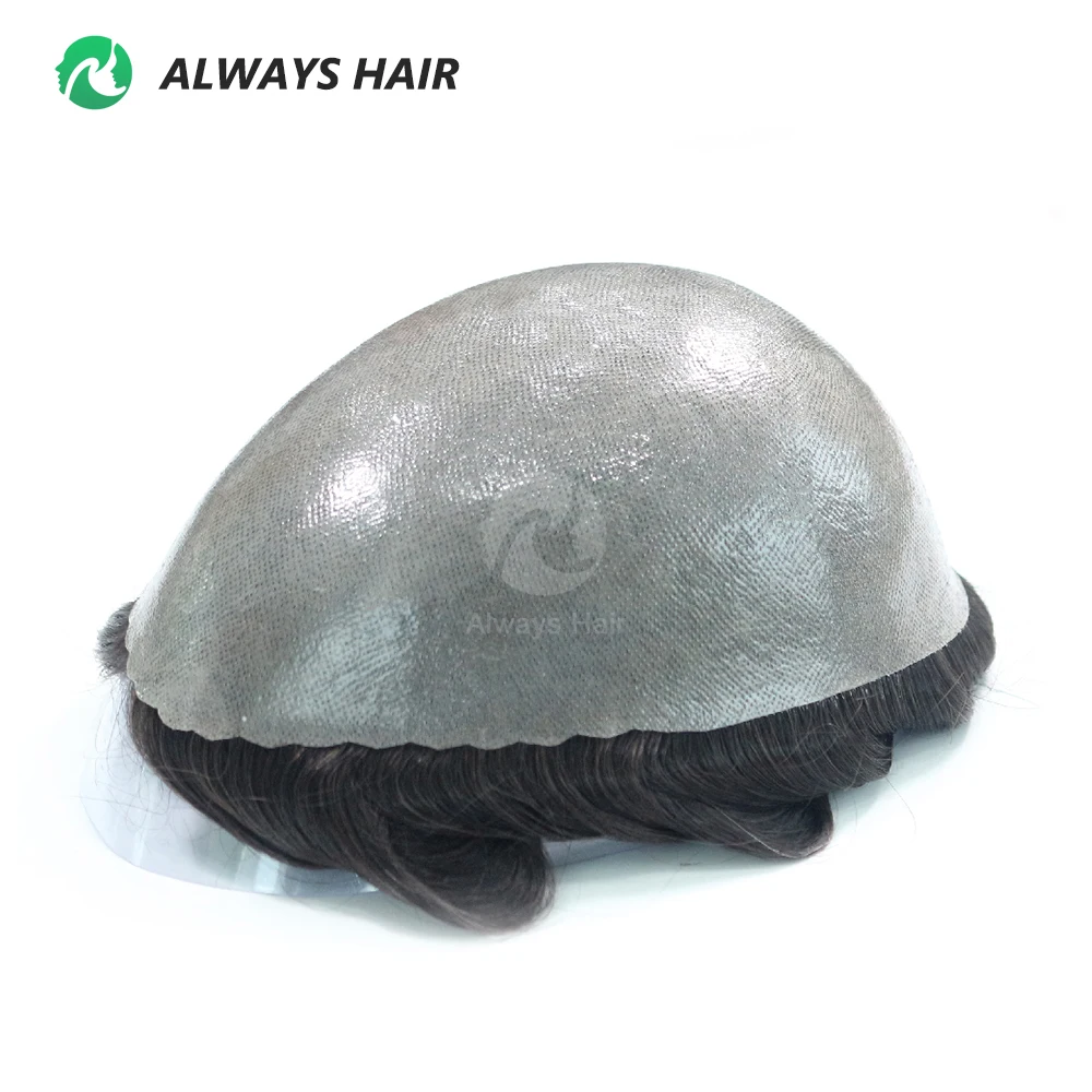 Alwayshair Skin Toupee 0.12- 0.14mm Thickness Men's Capillary Prothesis Hair Durable Knotted Indian Human Hair Wig Man Free Ship