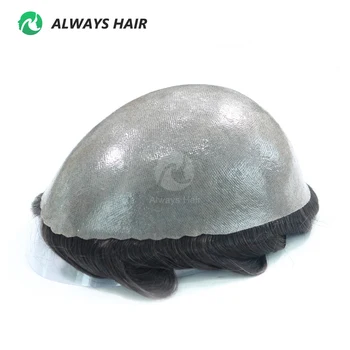 Alwayshair ผิว Toupee 0.12- ความหนา 0.14 มม.ผู้ชาย Capillary Prothesis ผมทนทานผูกปมวิกผมมนุษย์อินเดีย Man ฟรีเรือ