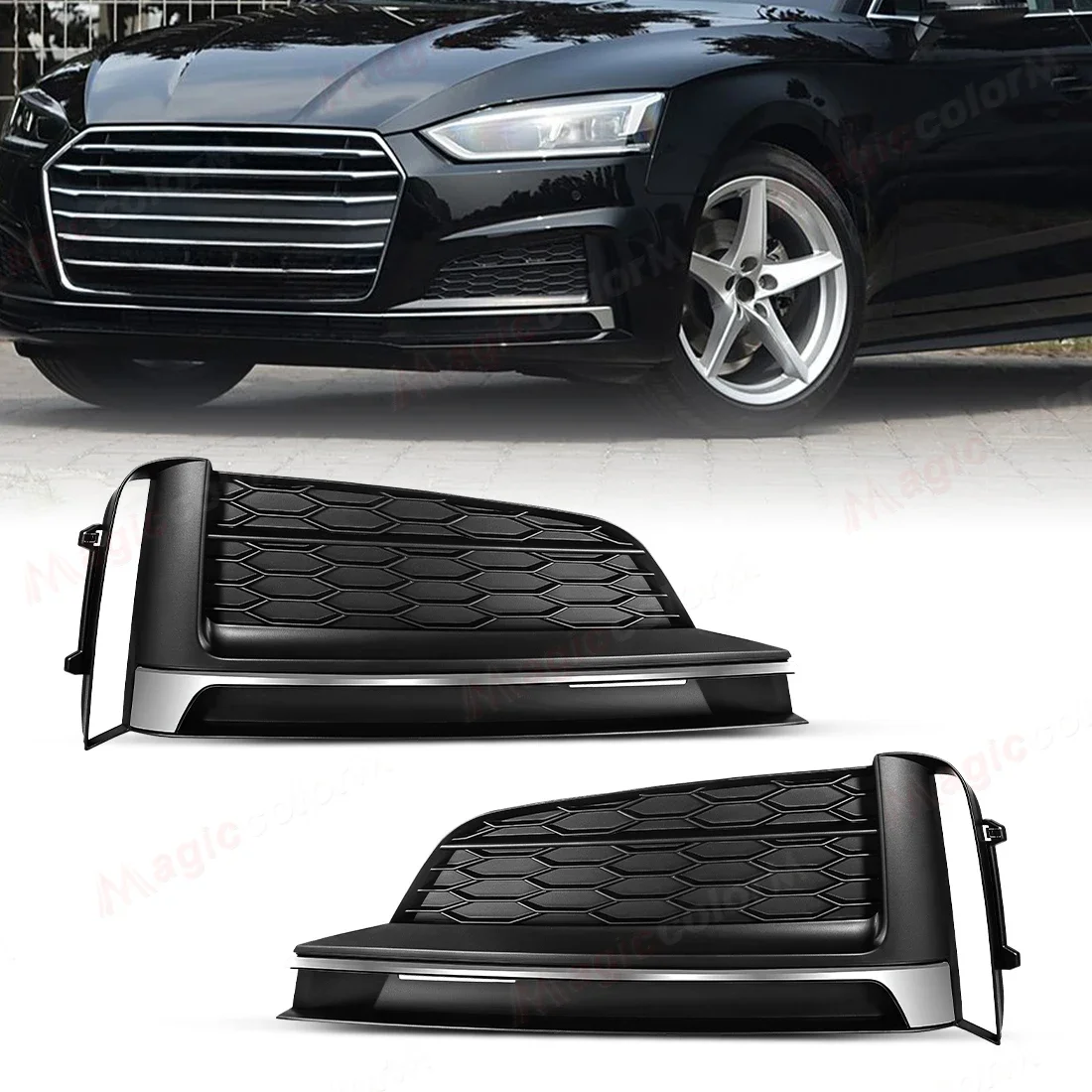 

8W6807681 8W6807682 Front Bumper Fog Lamp Grille For Audi A5 Sport S5 S-line 2017 2018 2019 Fog Light Cover Honeycomb Hex Grill