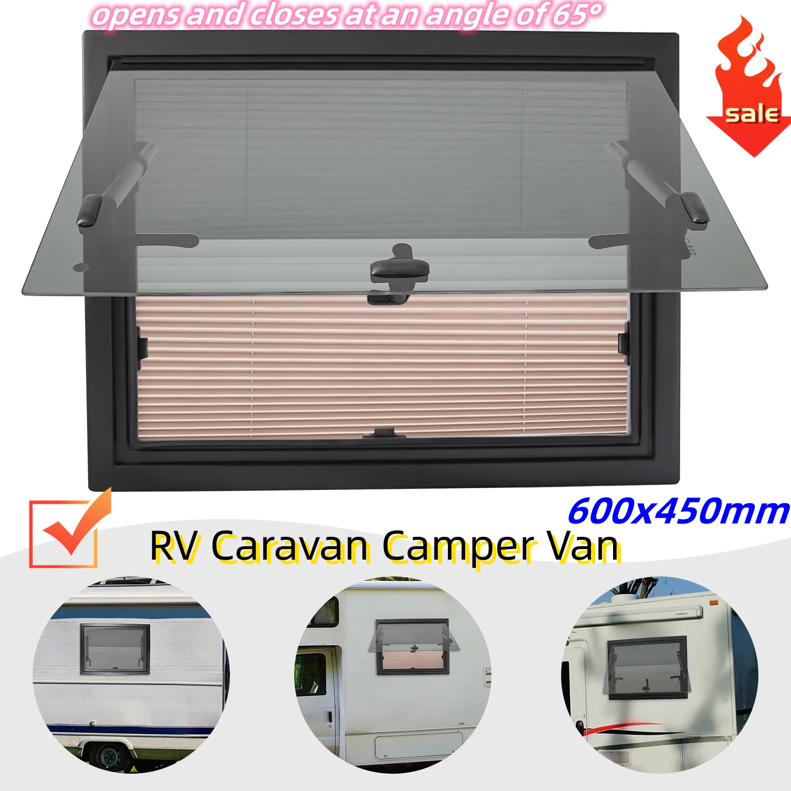 Ventana de empuje externa para caravana, ventana superior de 600x450mm