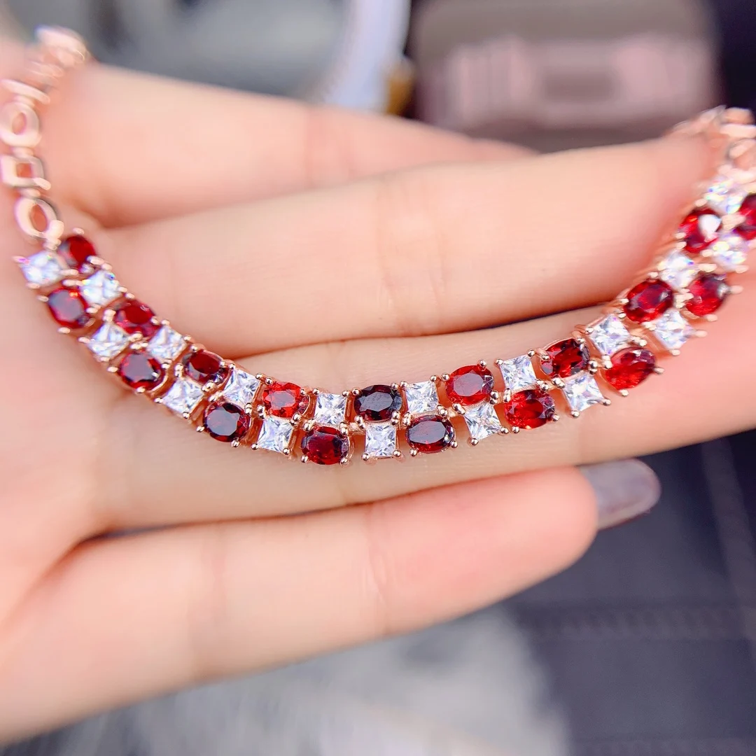 Ladies 925 Sterling Silver jewelry luxury exquisite women's natural magnesium aluminum garnet bracelet gift boutique free mail