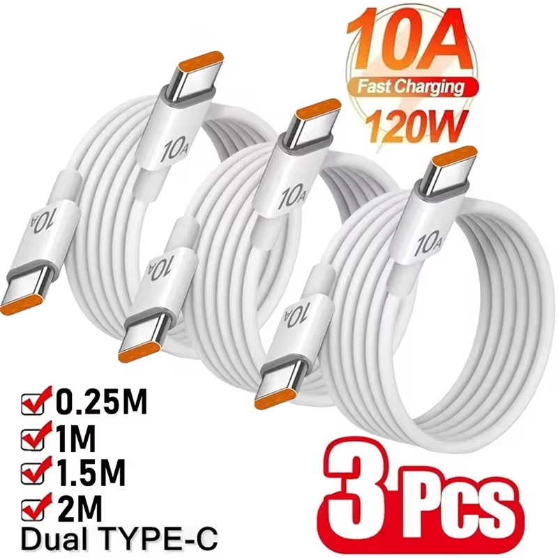 1/3 Stück 10A Kabel 120W Superschnelles Ladekabel Typ C zu Typ C Kabel Hochgeschwindigkeits-Datenübertragung für iPhone Samsung Xiaomi Ladekabel