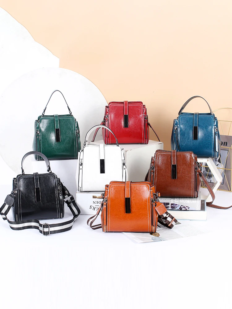 

Women Cow Genuine Leather Crossbody Bags Lady Soft Cowhide Designer Luxury Handbag Female Retro Fashion Shoulder Bag For Ladies