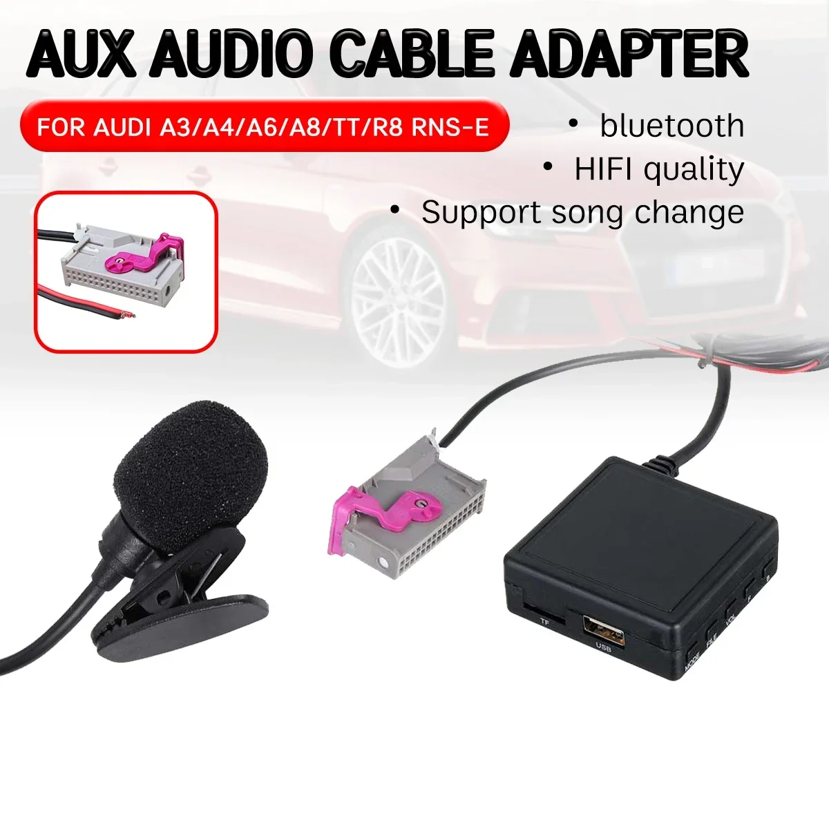 Bluetooth Aux Receiver Cable with USB,microphone Hands-free Aux Adapter for 32 pin Head Unit for Audi A3 A4 A6 A8 TT R8 RNS-E 