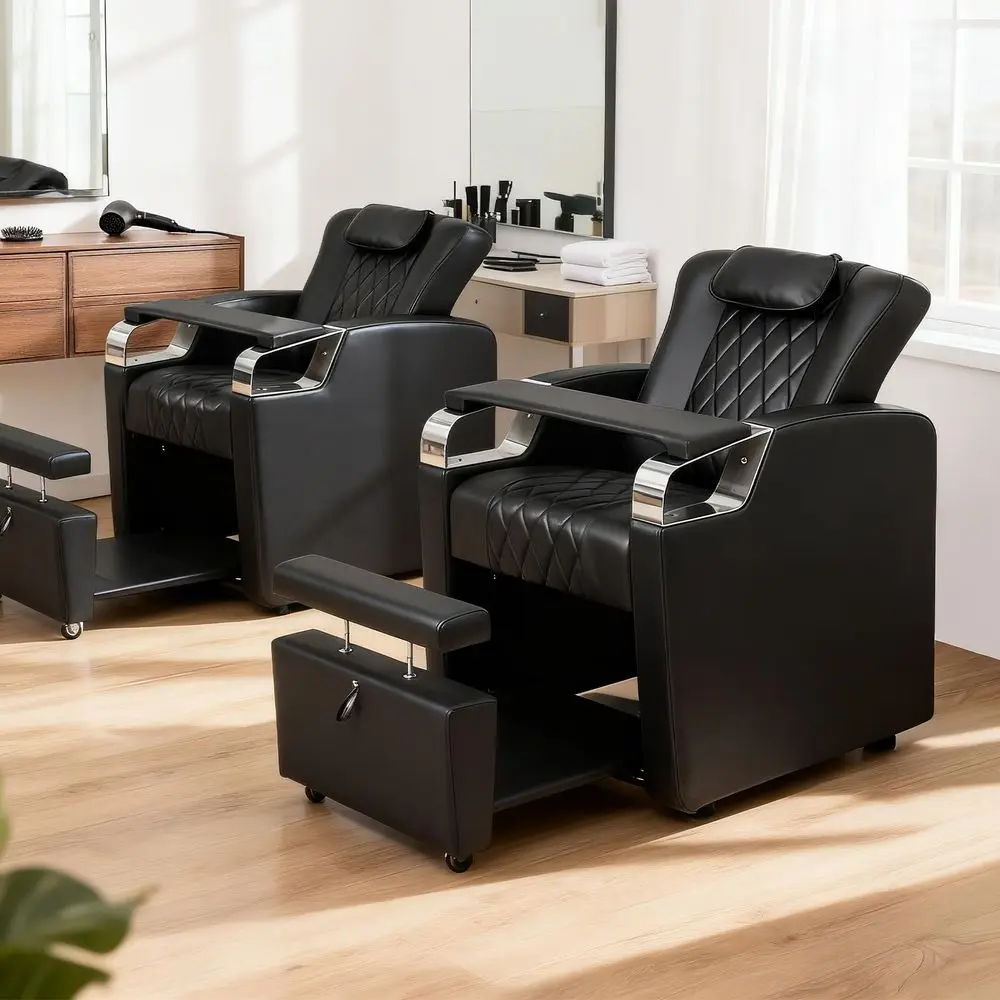 Electric Pedicure Chair Pedi Station w Adjustable Backrest, Movable Hand Pillow amp Hidden Storage Platform, NoPlumbing FullFlo