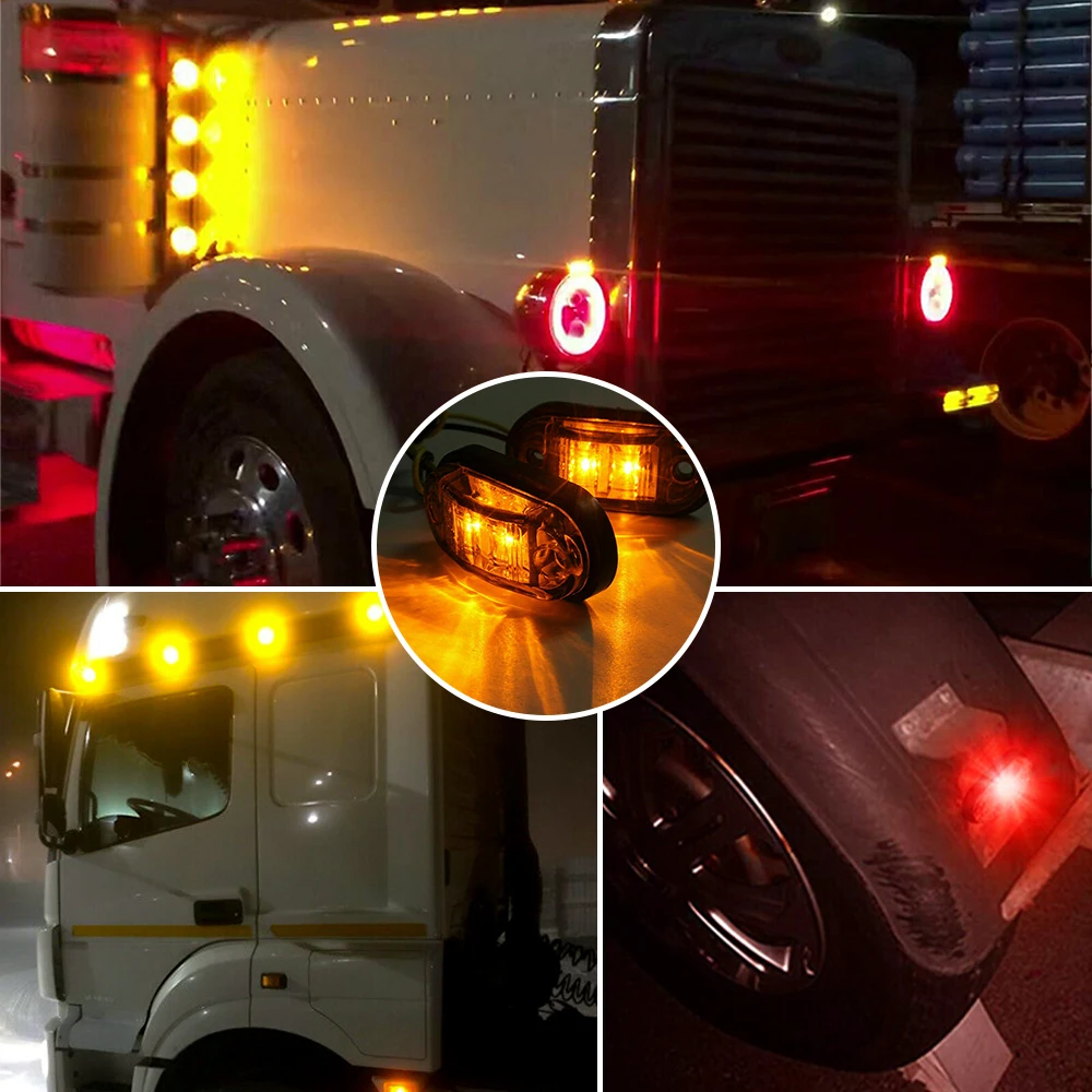 10Pcs Red/Amber Light Side Marker Lights Truck Trailer Turn Signal Light For Car Trucks Van Caravans Super Bright