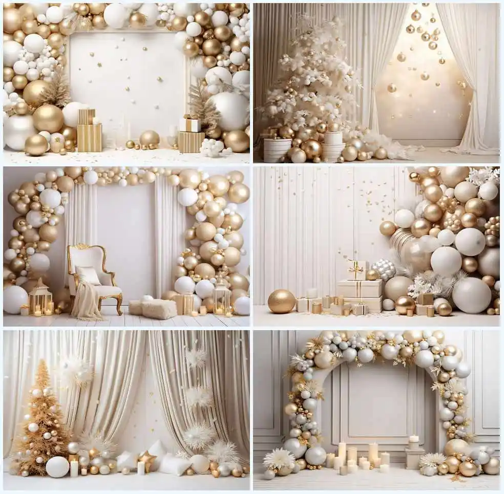 

Mehofond Christmas Backdrop Gold and White Balloons Children Portrait Photography Background Photo Studio Photocall Props