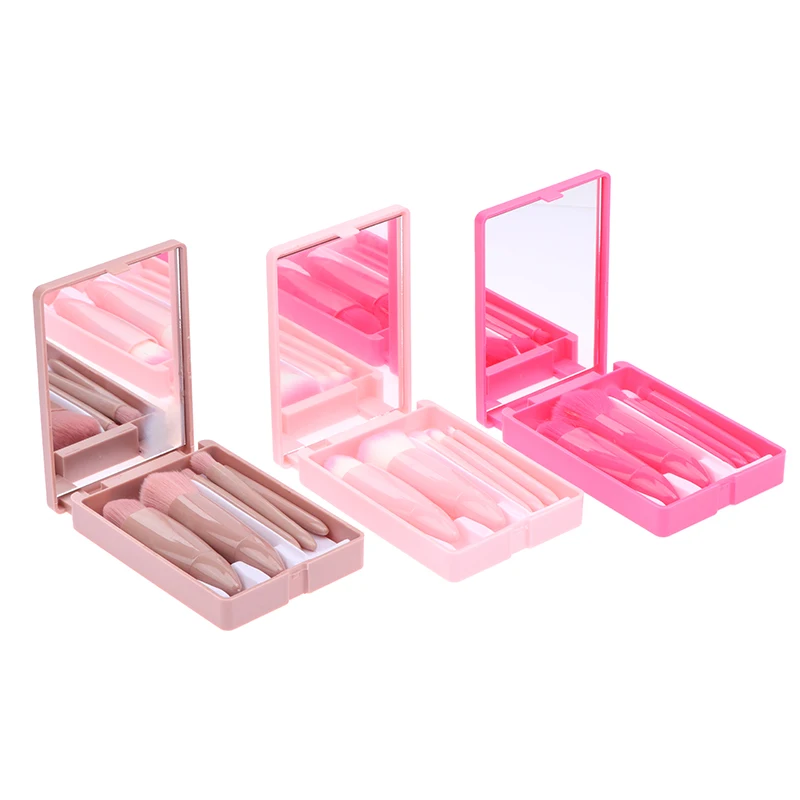 5 Stuks Cosmetische Borstel Draagbare Make-Up Borstel Reizen Met Spiegel Doos Make-Up Set Borstel Losse Borstel Blush Borstel Oogschaduw Borstel