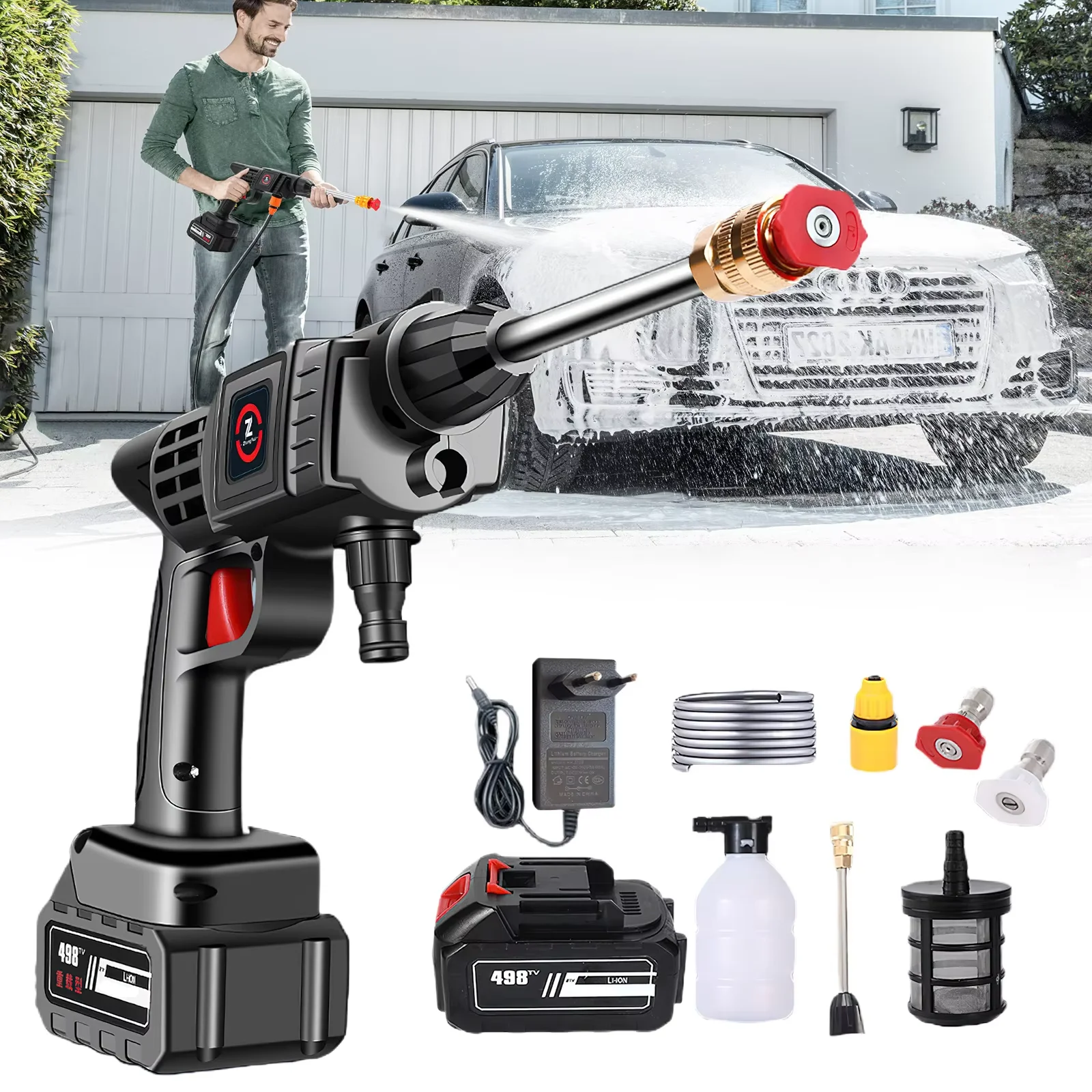 High Pressure Car Washer Spray Water Gun 10000mAh Battery Foam Generator Car Washing Machine for Home