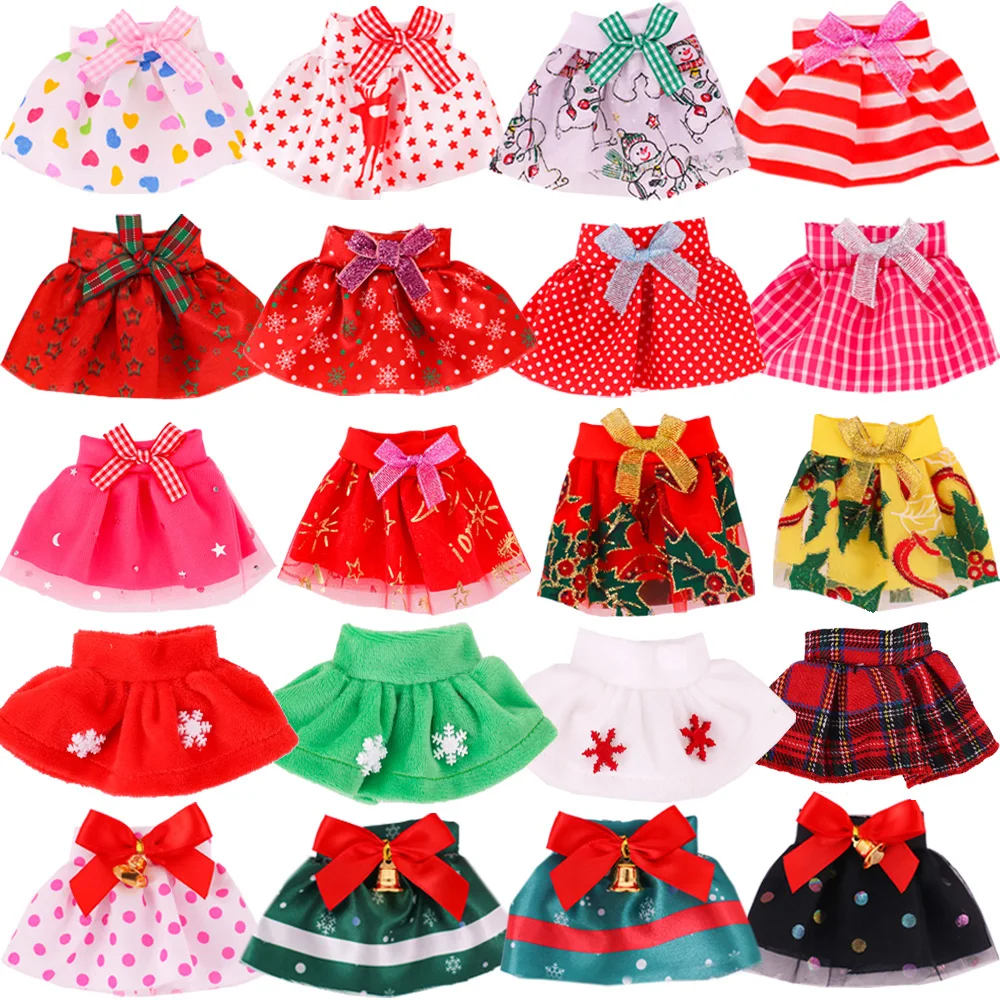 Bow Short Skirt Doll Clothes For Barbis&30CM Elf Doll Christmas Style Pattern Clothes Accessories For Children's Toys Gifts