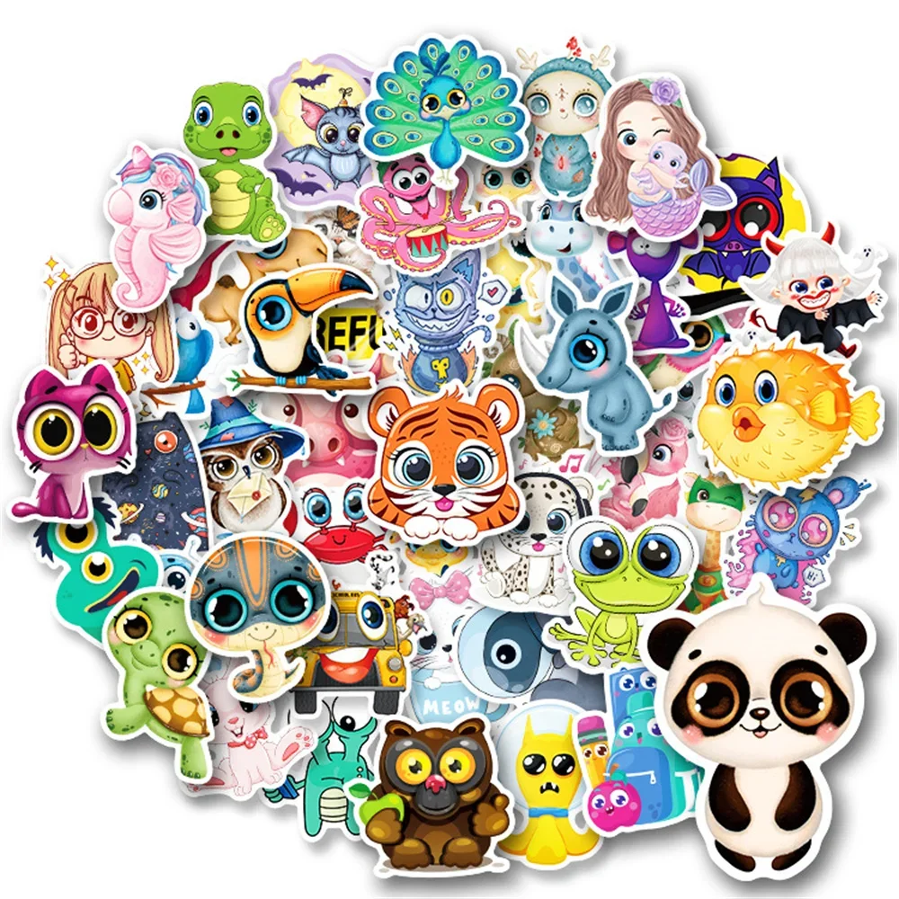 10/30/50PCS Cute Animals Big Eyes Stickers Small Fresh Cartoon Personality Notebook Refrigerator Water Cup Trend GuitarWholesale