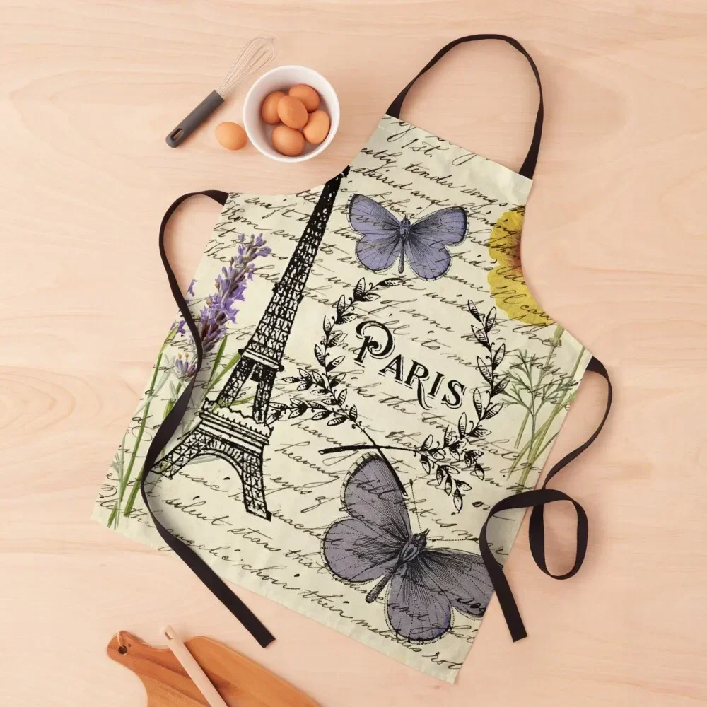 

botanical butterfly french provincial scripts paris eiffel tower Apron household woman Women's Home Clothes barber uniform Apron