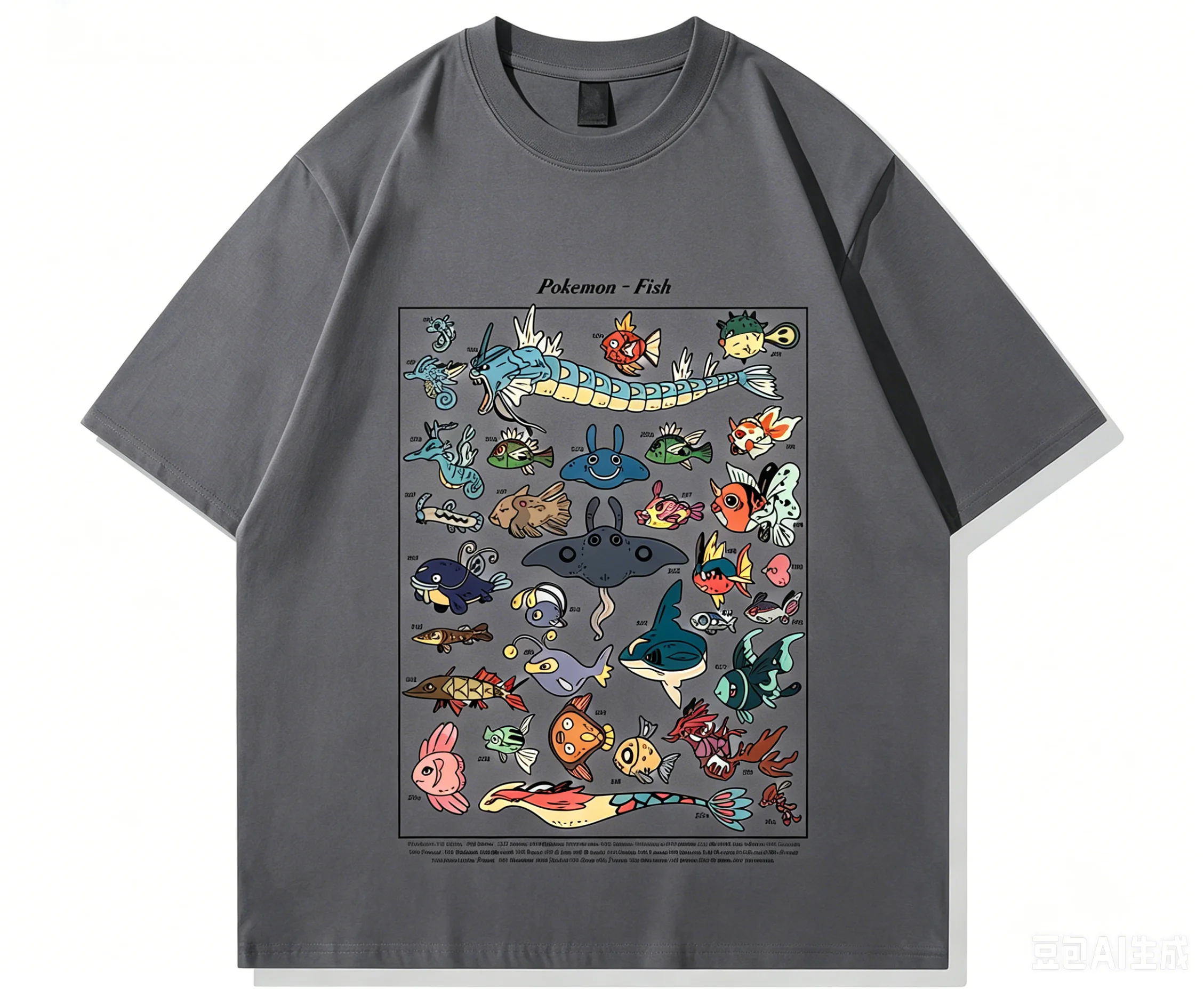 Neue Pokemon Fish Guide-Kleidung, lockeres Sommer-Kurzarm-T-Shirt aus Baumwolle im japanischen Retro-Stil für Erwachsene und Kinder