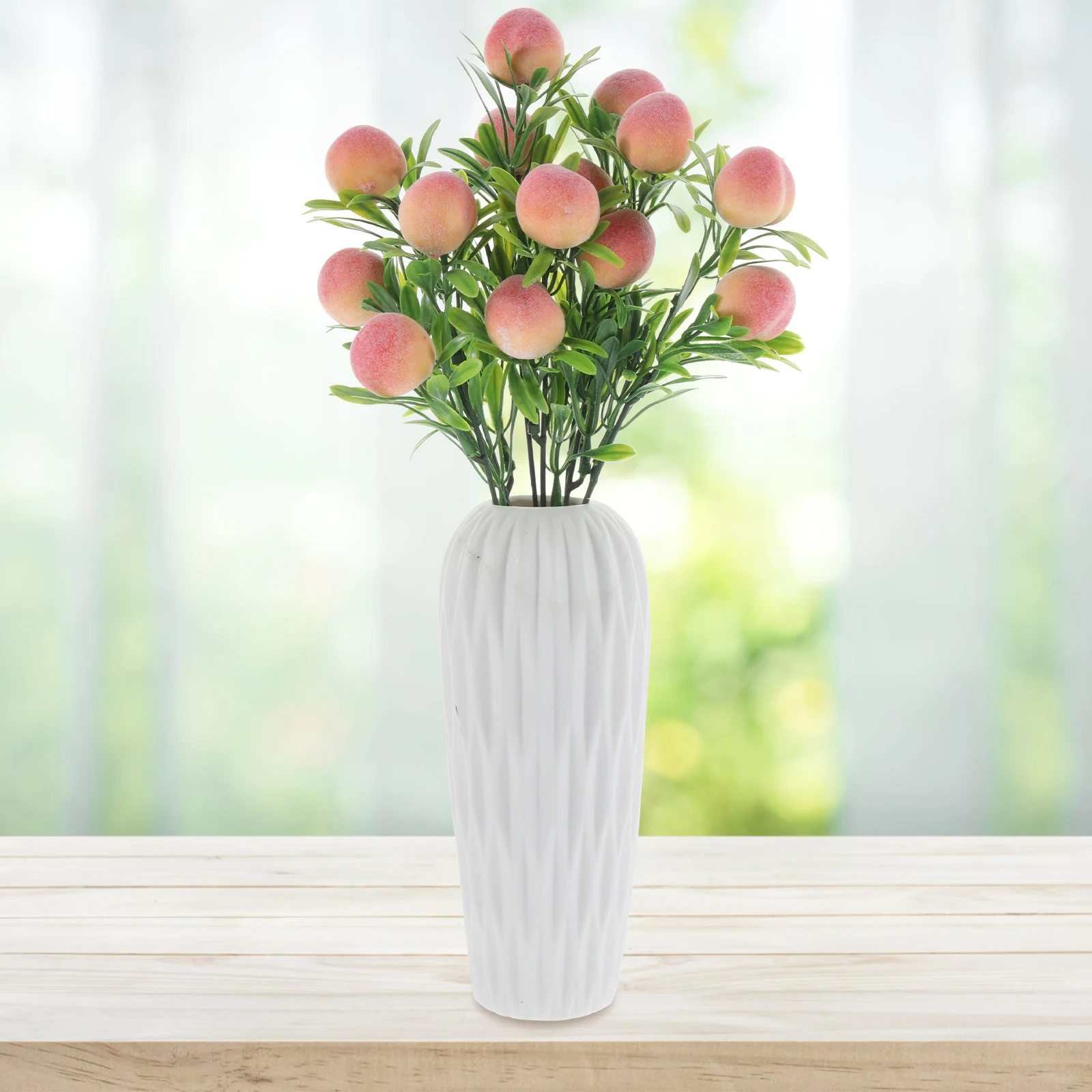 

2Pcs Artificial Peach Branch Lifelike Plastic Fake Fruit Stems Vase Filling Decorative Home Wedding Party Garden