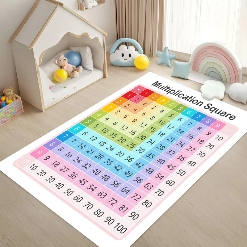Educational Multiplication Square Design Floor Mat Soft Non-Slip Interactive Home Decor Carpet for Living Room Bedroom