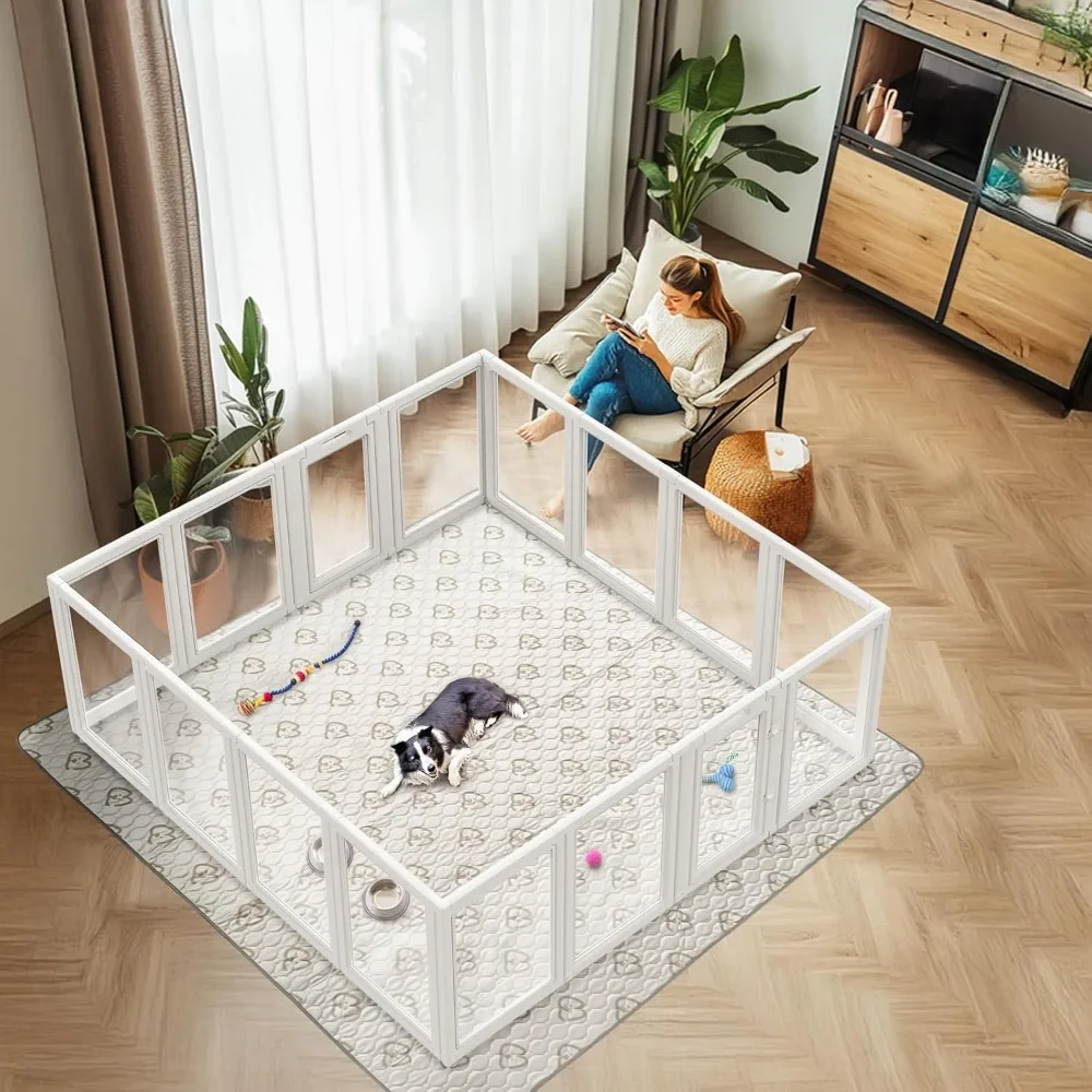 

AuraSpace Acrylic Indoor Dog Playpen for Medium Dogs, 35 Inch, 16 Panels, White