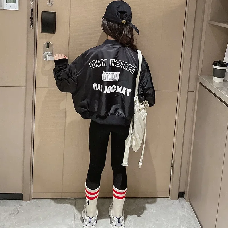 10 12 14 15 Years Teenager Girls Black Jackets Spring Fall Fashion Casual Teen Girls Outfits Coat baseball jacket