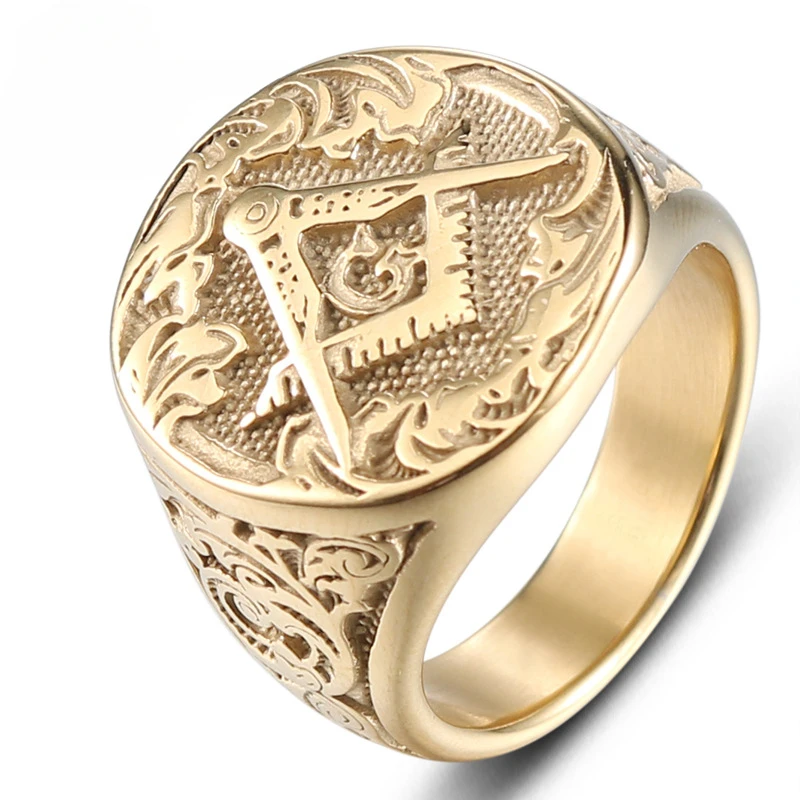 

Fashion Stainless Steel Masonic Ring Vintage Punk Gold GA European American Style for Men's Women's Size 8 to 13