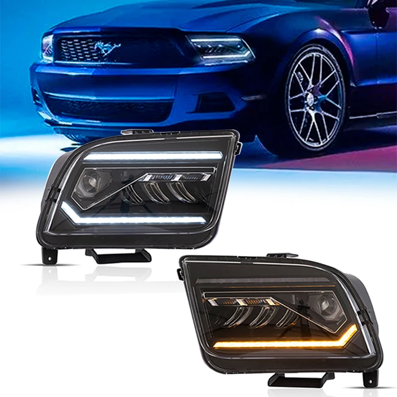 Фара для FORD Mustang, светодиодная фара 2005-2009, фары Mustang DRL, указатель поворота, дальний свет, линза проектора «ангельский глаз»