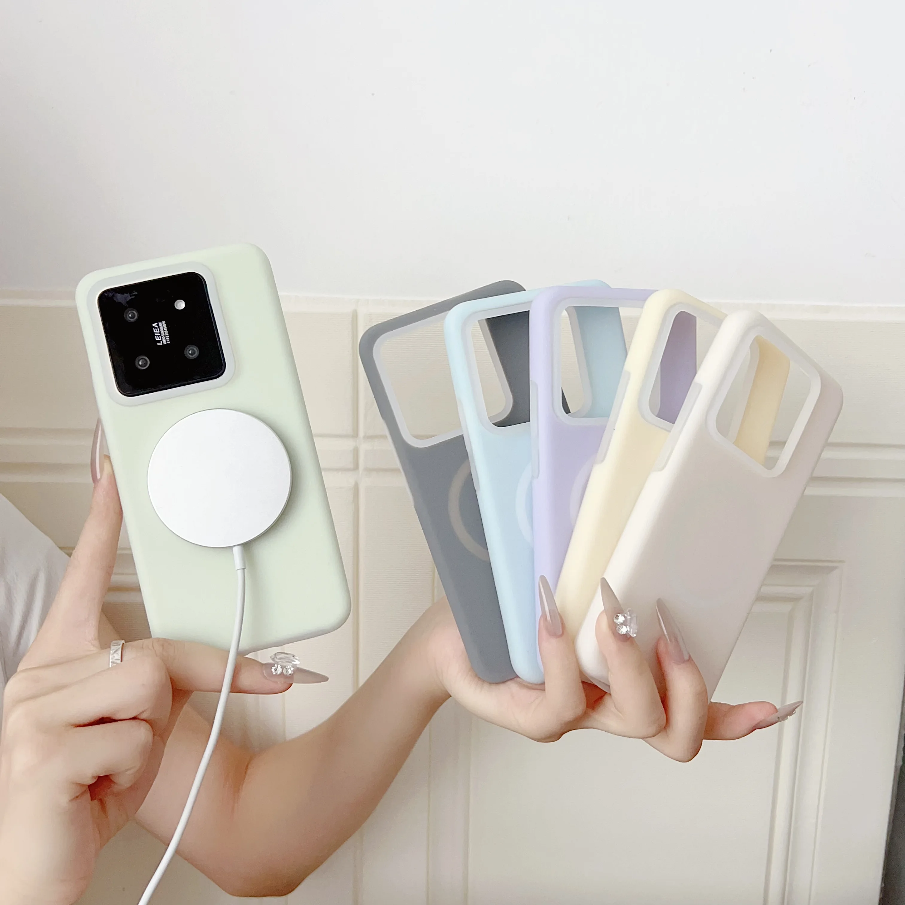 

Wireless Charging Magnetic Soft Jelly Liquid Silicone Case For Xiaomi 14 Mi 15 Pro Mi15, Skin Fleece Protection Phone Covers