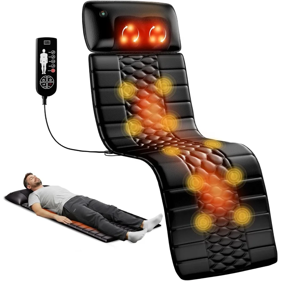 

Shiatsu Full Body Massage Mat with Heat Detachable Massager Pad 10 Vibrating Motors 9 Intensity Levels Deep Tissue Pain Relief