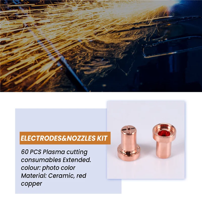

A20F-60 Pcs/Set + Red Copper Air Plasma Cutting Cutter Consumables Extended TIP Nozzles Electrode For PT31 LG40 Torch CU