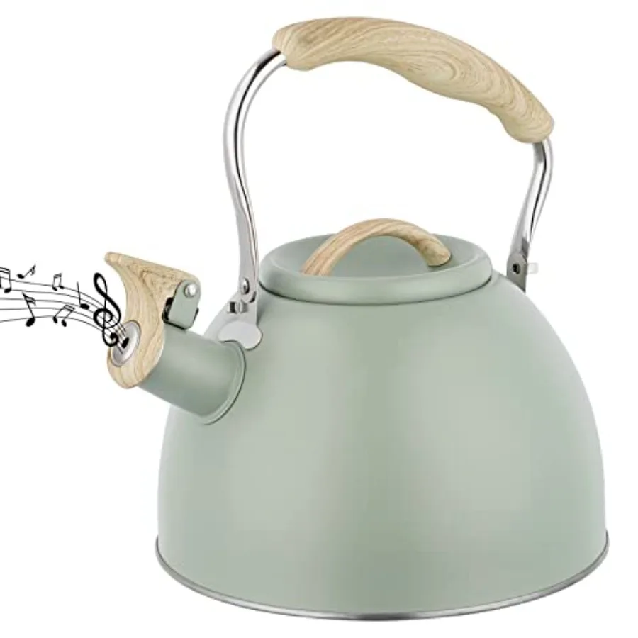 

3.0 Quart Whistling Tea Kettle for Stove Top Stainless Steel Tea Pot with Wood Pattern Handle for Coffee Tea and Milk Heating o