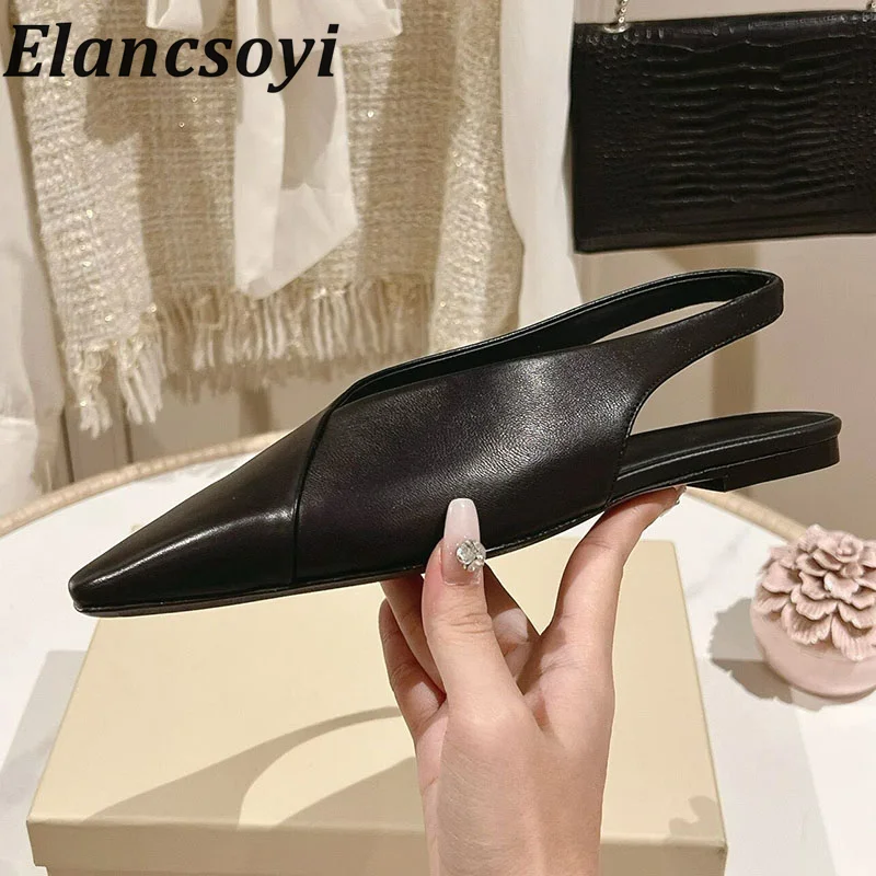 Real leather minimalist summer new multifunctional women's pointed sandals for comfortable office commuting low heeled sandals