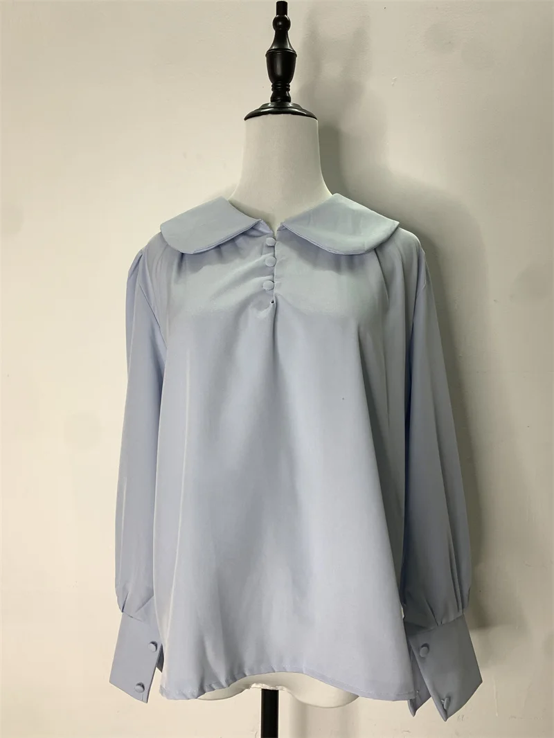 Elegant Puff Sleeve Summer Shirt for Women Lady Casual Blouse Korean Hollow Out Turn Down Collar Tops blusas para mujer