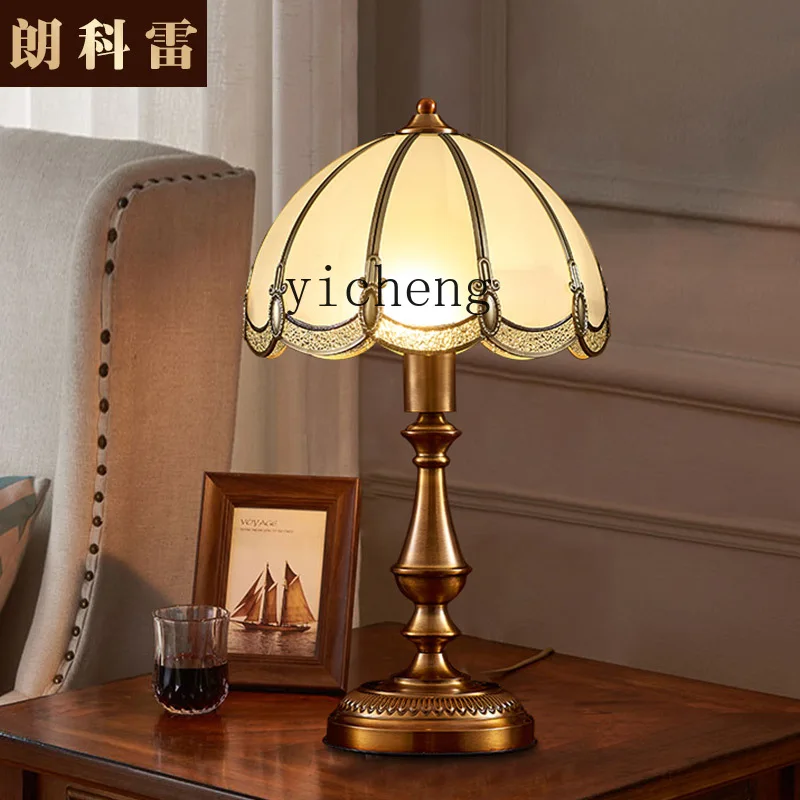 ZF-Copper Table Lamp, Luxo Retro Bedside Table Lamp, sala de casamento romântico