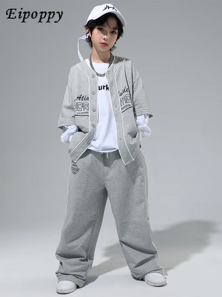 Children's Hiphop Hip Hop Child's Clothing Cool Handsome American Flower Gray Baseball Uniform Fried Street Children's Clothing