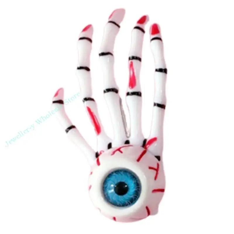 R7UF Gothic Headdress Halloween Hand Bone Eyeball Hairclip Cosplay Headpieces 2PCS