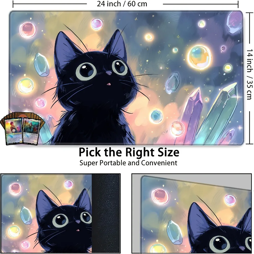 Crystal Bubble Magic Black Cat Game Mat with Dreamy Fantasy Design - Perfect Gift for Fantasy Lovers for TCG desk accessories