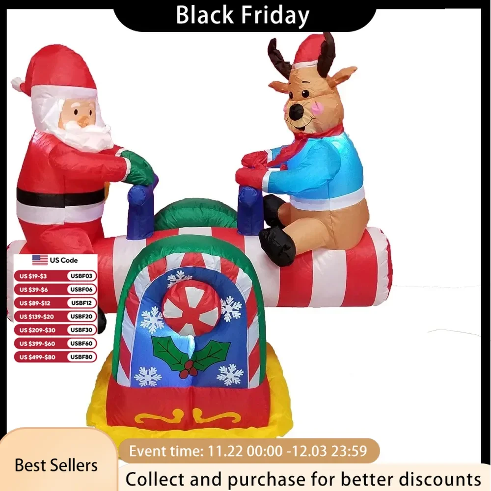 Christmas Inflatable  4 Foot Animated Santa Claus and Reindeer on Teeter Totter Outdoor Yard Decoration Christmas Inflatable