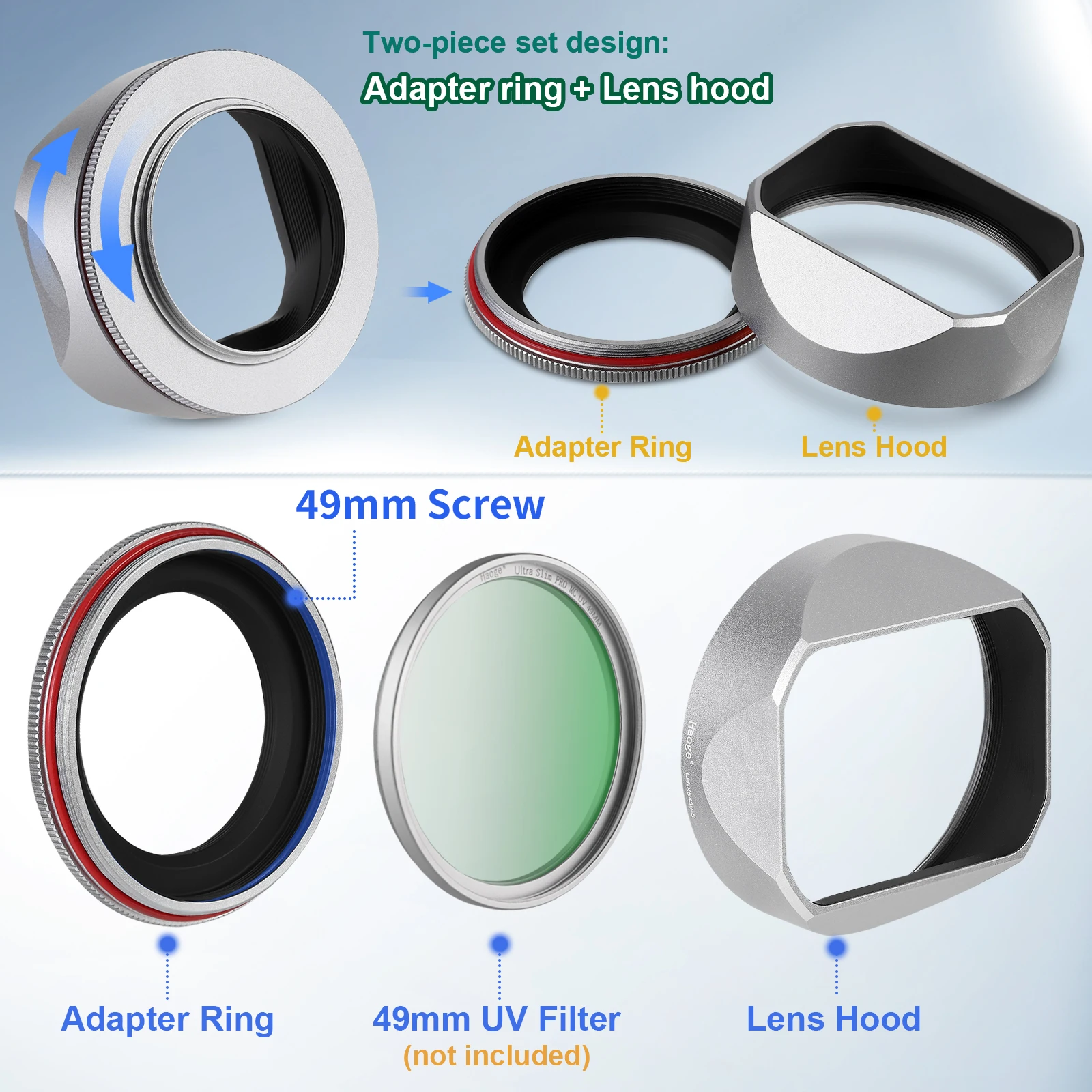 Haoge 43 mm quadratische Gegenlichtblende aus Metall für Voigtlander ULTRON 27 mm F2 Asph Fuji X-Mount-Objektiv, COLOR-SKOPAR 18 mm f/2,8 Asph Xmount-Objektiv – Detail 6